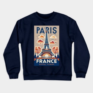 A Vintage Travel Art of the Eiffel Tower in Paris - France Crewneck Sweatshirt